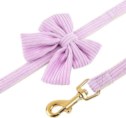 Didog Cute Dog Collar and Leash Set with Bowtie, Girl Dog Collars Metal Buckle Adjustable for Small Medium Dogs(Purple, S)
