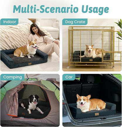 COZY KISS Orthopedic Dog Beds for Large Sized Dog, XL Bolster Pet Couch with Waterproof Lining, Egg Crate Foam Sofa for Pets Up to 100 lbs, U-Shaped, 44x32x7 inch, Black