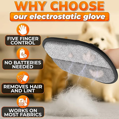 Pet Hair Removal Glove – Electrostatic Five-Finger Fur Remover for Cats & Dogs, Reusable Polyester Glove 9.25"x6.69" for Couch, Carpet, Car Seat, Furniture & Clothing, Great as Cat Mom Gifts