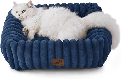 Bedsure ComfyFleece Cute Dog Beds Large Sized Dog - Washable Furry Pet Beds, Rectangle Orthopedic Corduroy Fleece Puppy Beds with Removable Zipper Cover, 20x19x6 inches,Night Blue