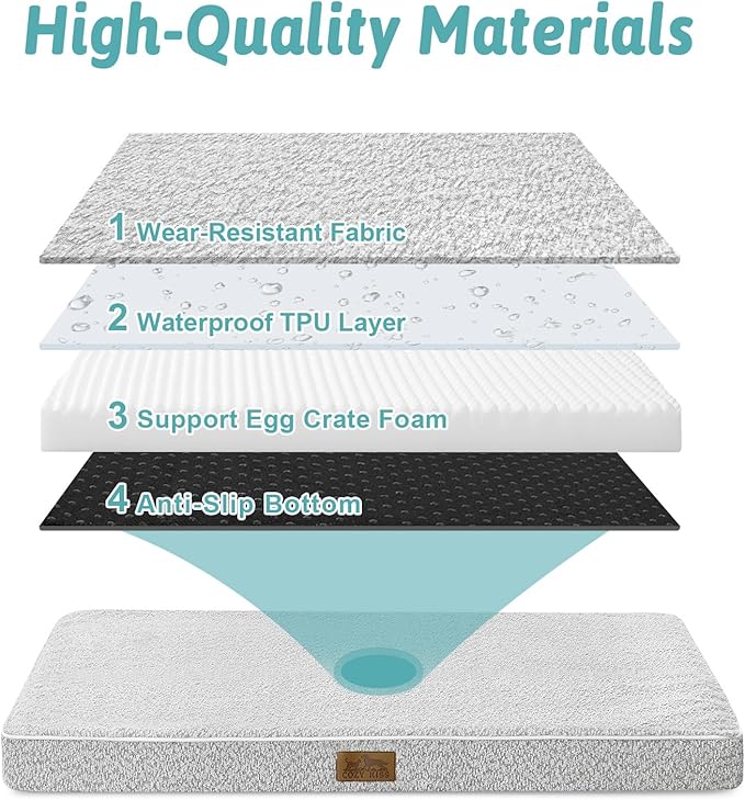 COZY KISS Dog Bed for Extra Large Dogs, Rectangular XL Orthopedic Dog Beds, Foam Anti-Slip Bottom Pet Mat with Washable Removable Cover, Suitable for Pet Up to 100 lbs, 44x32x3 inch, Grey