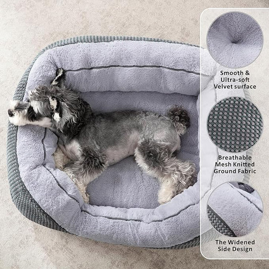 INVENHO Large Dog Beds Large Sized Dog Washable, Orthopedic Warming Soft Sleeping Puppy Bed Durable Pet Bed with Anti-Slip Bottom L(35"x25"x10")