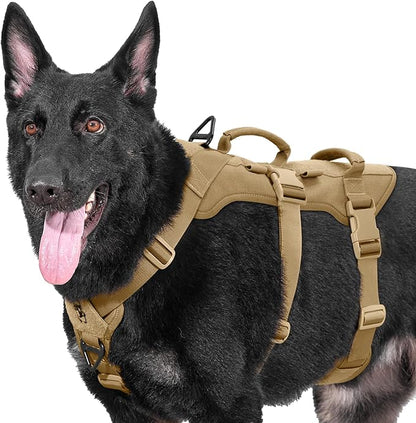 OneTigris Escape Proof Dog Harness, No Pull Dog Harness with Handles, Tactical Multi-Use Support Dogs Harnes for Large Dogs Everyday Wear Walking Hiking Training (Brown, X-Large)
