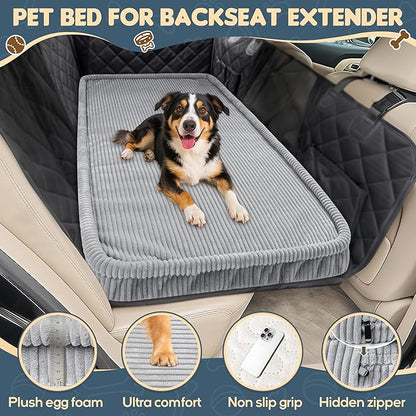 Dog Car Bed, Non-Slip Backseat Extender Pet Mat, Removable Washable Dog Bed for SUVs, Sedans & Trucks, Anti-Slip Travel Bed for Dogs, Easy Clean & Scratch-Proof & Comfort Light Gray（56"x28.7"