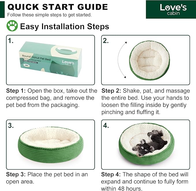 Love's cabin Round Donut Cat and Dog Cushion Bed, 25in Pet Bed for Small or Medium Dogs, Anti-Slip & Water-Resistant Bottom, Soft Durable Fabric Pet Beds, Washable Calming Cat Bed Green Stripe