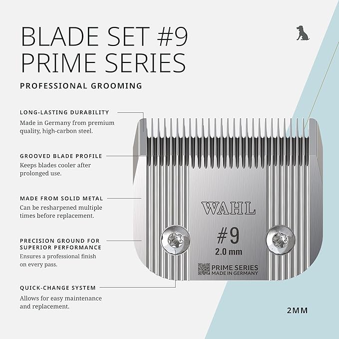 Wahl Pro Animal Prime Series Blades - Professional Fine Tooth Pet Clipper for Horse, Cat & Dog Grooming - Made from High-Carbon Steel - #9, 2.0mm
