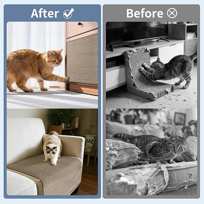 Natural Cork Cat Scratcher Mat, Hook-and-Loop Trimmable Furniture Protector for Couch, Door, Wall & Bed Corner, Claw-Friendly for Indoor Cats (Smoke Gray, 39.4 x 11.8 Inch)