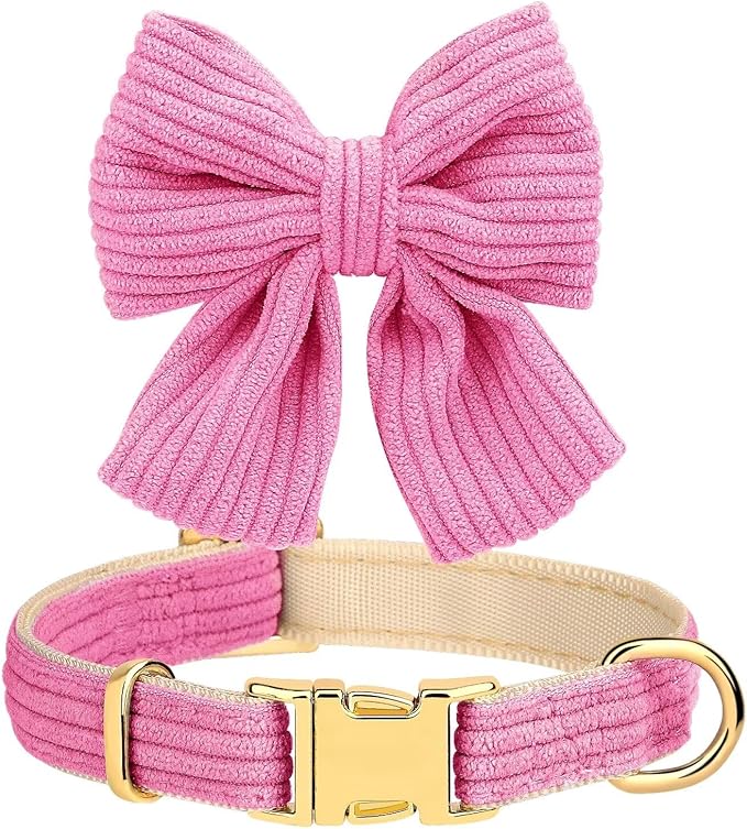 Didog Cute Small Dog Harness Collar and Leash Set with Bowtie, Breathable Soft Mesh Padded Puppy Harness, Dog Harness for Small Dogs Daily Walks Parties, Holiday Gatherings & Gifts, Hot Pink, S