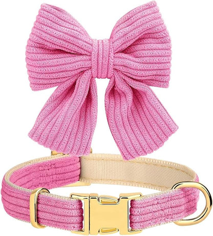 Didog Cute Small Dog Harness Collar and Leash Set with Bowtie, Breathable Soft Mesh Padded Puppy Harness, Dog Harness for Small Dogs Daily Walks Parties, Holiday Gatherings & Gifts, Hot Pink, S