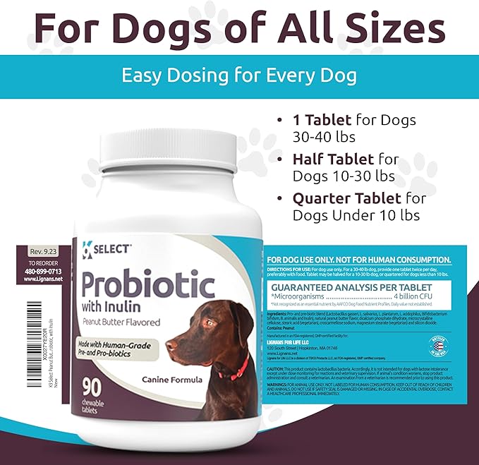K9 Select Pet Probiotics for Dogs with Inulin – Dog probiotics for Digestive Health & Gut Support with Digestive Enzymes for Dogs, Supports Yeast Balance & Dog Digestive Support – 90 Tablets