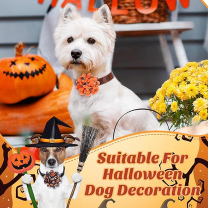 50 Pieces Halloween Dog Collar Flowers Bulk Pumpkin Dog Charms Grooming Accessories Bow Tie Flower for Puppy Pets Cat Collar Attachment Embellishment Halloween Party Costume