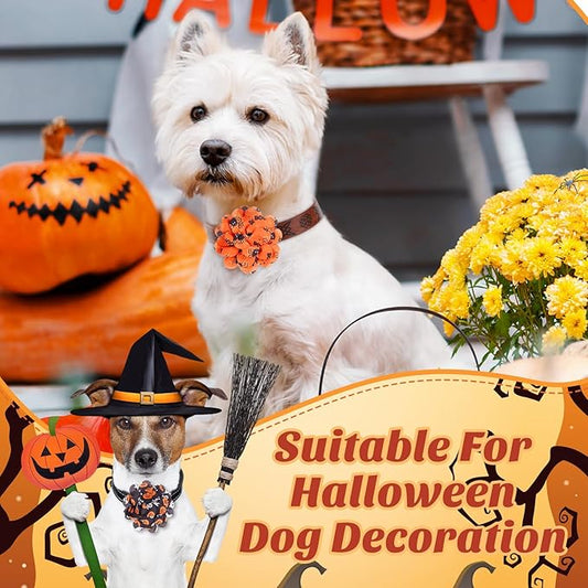 50 Pieces Halloween Dog Collar Flowers Bulk Pumpkin Dog Charms Grooming Accessories Bow Tie Flower for Puppy Pets Cat Collar Attachment Embellishment Halloween Party Costume