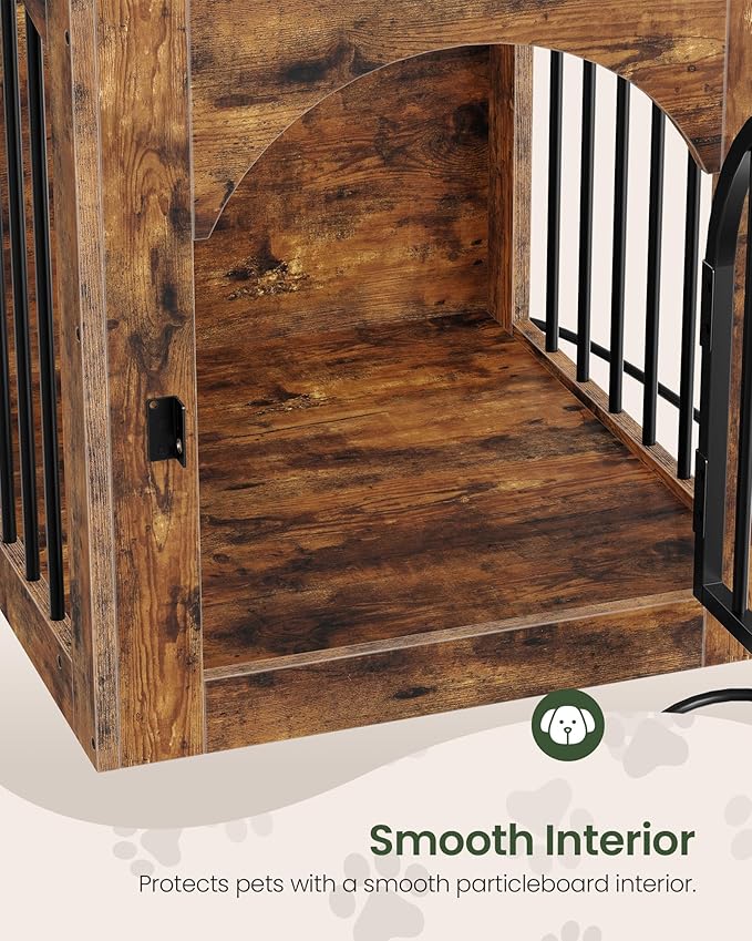 CHOEZON Dog Crate Furniture, Wooden Dog House with Charging Station and Storage Drawer, Indoor Pet Crate End Table for Small Breeds, for Living Room, Bedroom, Rustic Brown MGW01UFG