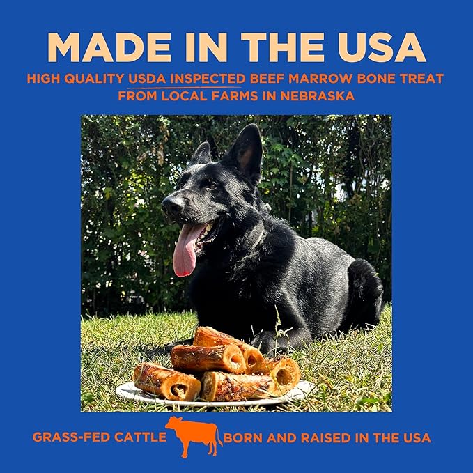 PAWW CHEW 100% Natural Dog Bones, Single Ingredient 7-8 inc (3 Pack) Made in USA, Extra Large, Grass-Fed Beef Marrow Filled Dog Bones for Aggressive Chewers, Real Meaty Marrow Bone for Large Dogs
