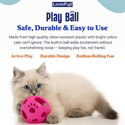 LOVINPUP Large Cat Ball Toy with Bell – Interactive Rolling Design for Active Play – Sturdy Plastic Cat Toy Ball That Stays Visible During Play – Blue 1 Pack for Cats, Kittens, and Small Pets