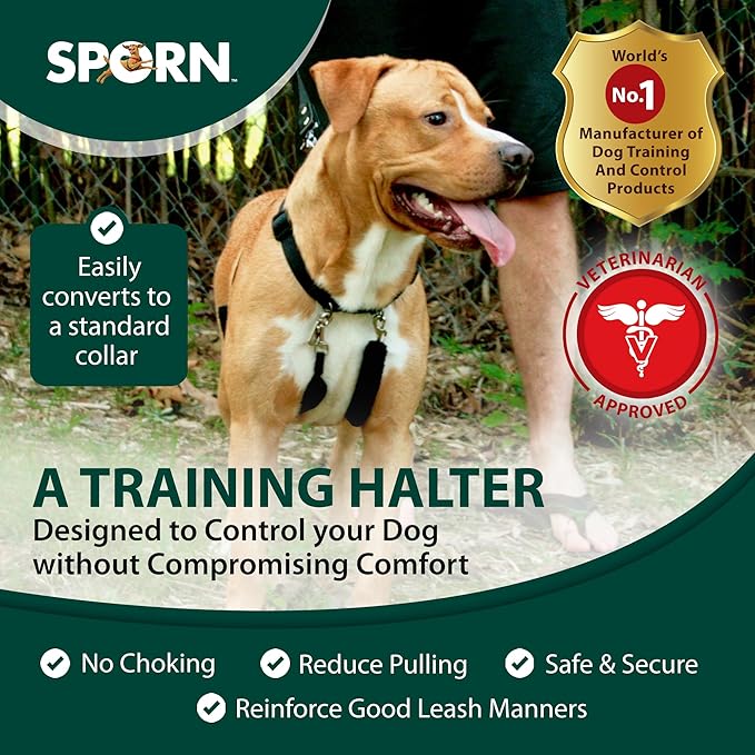 Original Sporn Halter - Medium Size No Pull Dog Harness for Large Dogs That Pull - Adjustable, Lightweight & Anti-Choke Dog Halter Harness for Training & Walking Strong Pullers, M, Blue