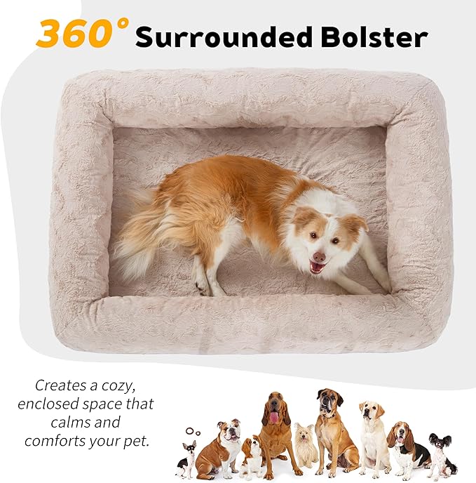 PetFun Memory Foam XL Dog Bed for XLarge Sized, Extra Large Orthopedic Dog Sofa with Sides and Waterproof Liner, Washable Bolster Pet Bed Couch with Removable Cover, 60x43x13 Inch, Khaki