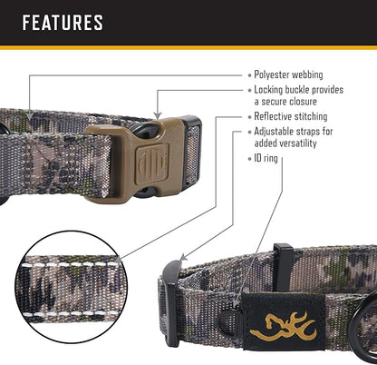 Browning Classic Preformance Webbing Pet Collar, Fully Adjustable, Available in Solid Colors and Camo Patterns, Ovix Camo, Medium