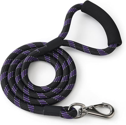 Mile High Life Reflective Dog Leash, with Comfortable Padded Handle, Black Nylon Rope Leash with Steel Tips, Heavy Duty 4 Feet Pet Leashes (Black Purple,48 Inches)