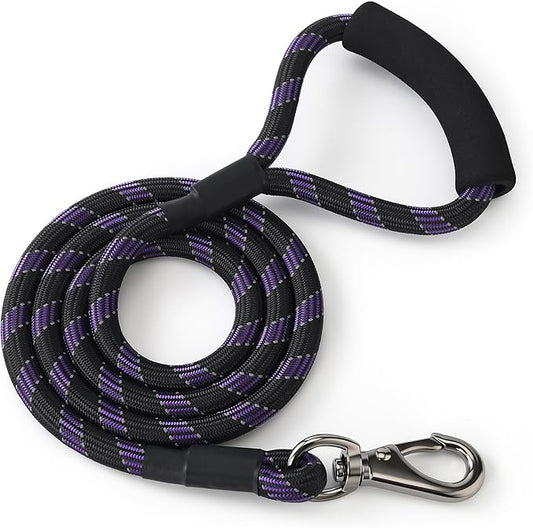 Mile High Life Reflective Dog Leash, with Comfortable Padded Handle, Black Nylon Rope Leash with Steel Tips, Heavy Duty 4 Feet Pet Leashes (Black Purple,48 Inches)