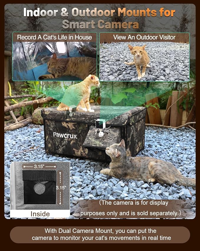 Heated Cat House for Outside with Dual Doors, Insulated Cat House Outdoor with Heating Pad, Weatherproof Heated Outdoor Cats Houses Weatherproof for Feral Cats (Leaf, 17.5" L x 12" W x 13" H)