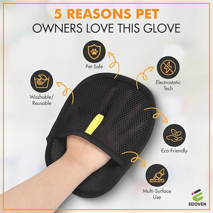 2 Pack Pet Hair Removal Glove - Pet Hair Removal Glove for Dogs & Cats, Electrostatic Pet Hair Remover for Loundry, Couch, Carpet, Clothing, Bed & Car Seat, Reusable Magic Brush Pet Hair Tool - Black