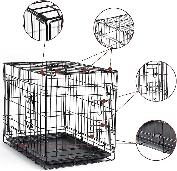 DONORO Dog Crates for Small Size Dogs Indoor Double Door Dog Kennels & Houses for Puppy and Cats, Collapsible Metal Contour Dog Cages (Black, 42.0" L x 28.0" W x 31.0" H)