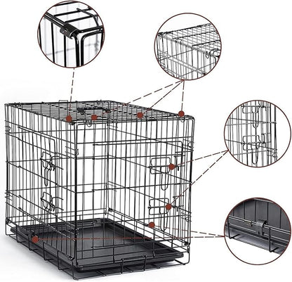 DONORO Dog Crates for Small Size Dogs Indoor Double Door Dog Kennels & Houses for Puppy and Cats, Collapsible Metal Contour Dog Cages (Black, 30.0" L x 19.0" W x 21.0" H)