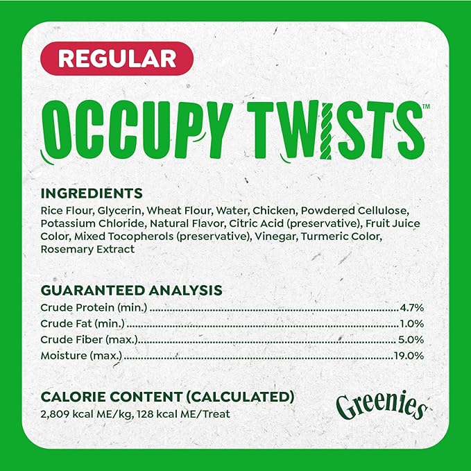 Greenies Occupy Twists Natural Dog Treats Regular Breed Size Chicken Flavor, 8.65 oz. Pack, 6 Count