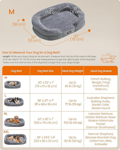 Feandrea Dog Bed, Medium Orthopaedic Dog Sofa Bed, 30 x 20 x 7 Inches, Egg Crate Foam, Waterproof Liner, Raised Edges, Removable and Machine Washable Cover, Non-Slip, Light Gray UPGW281G01