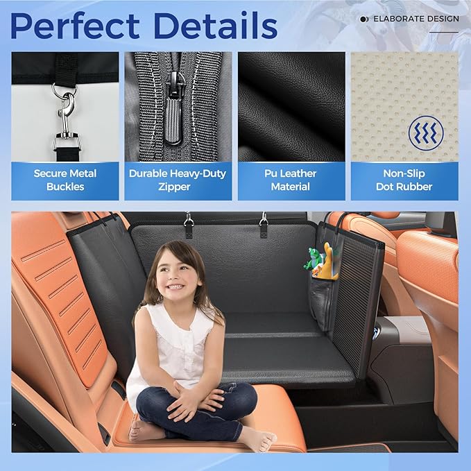 HOB4U Back Seat Extender for Dogs, PU Leather Dog Car Seat Cover for Back Seat with Hard Bottom, 100% Waterproof, Scratch Proof and Anti Slip Dog Hammock for Cars and SUVs, Holds 400 lbs