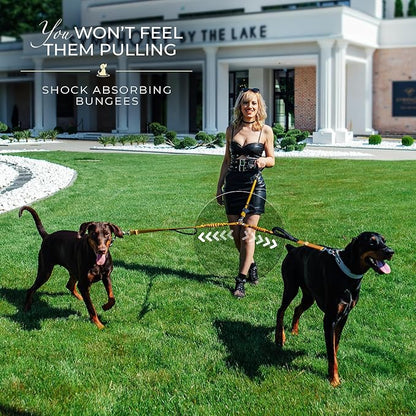 Premium Double Leash for Two Dogs – Shock Absorbing Anti Pull Double Lead for Medium & Large Breeds with Adjustable Dual Leash Attachment for 2 Dogs