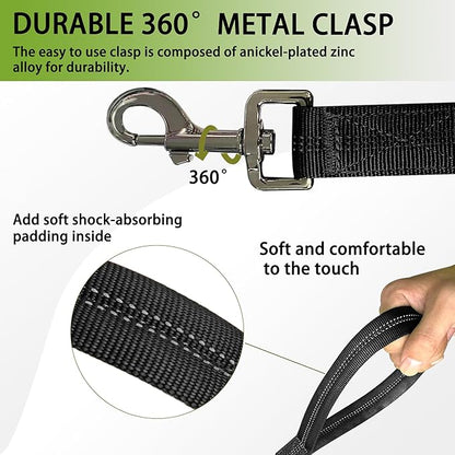 FOVRLZSE Reflective Heavy Duty Bungee Dog Leash - 4FT to 5FT Adjustable Shock Absorbing Leash with Double Padded Handle & 360° No Tangle Metal Clasp for Small Medium Large Dogs (Black)