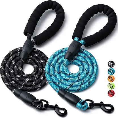 2 Pack Dog Leash, 4/5//6 FT Heavy Duty Nylon Rope Pet Leashes with Comfortable Padded Handle, Reflective Dog Leashes for Small Medium and Large Dogs (6FT-3/8,Black/Blue)