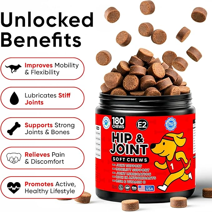 Hip & Joint Supplement for Dogs - Dog Treats with Glucosamine Chondroitin & Hyaluronic Acid - Chews for Mobility Support - Pain and Inflammation Relief - Tasty Dog Supplements for Comfort - 180 Count