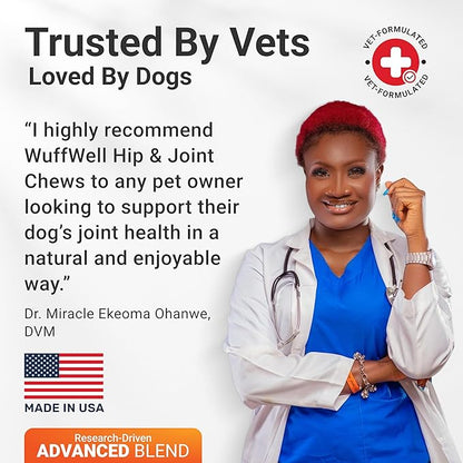 WuffWell Hip and Joint Supplement for Dogs – Natural Ingredients with Chondroitin, MSM, Turmeric, and Glucosamine – Supports Hip Dysplasia, Arthritis, and Mobility – 140 Count, Made in USA