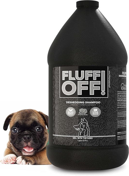 Fluff Off! by Girl With The Dogs, Natural Deshedding Dog & Cat Shampoo, 1 Gal, Made in USA, 8 Wks+