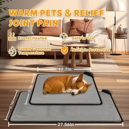 Orznez Pet Heating Pad for Cats & Dogs,Safe Electric Cat Warming Pad with Chew Resistant Cord,Automatic Induction Heated Cat Bed,Adjustable Temperature & Time (17.7" x 17.7")