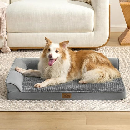 Orthopedic Dog Bed for Large Size Dog, XL Dogs Crate Bed, L Shaped Foam Anti-Slip Bottom Pet Cat Sofa with Washable Removable Cover, Suitable for Pet Up to 100 lbs, 42x30x7.5 inch, Grey
