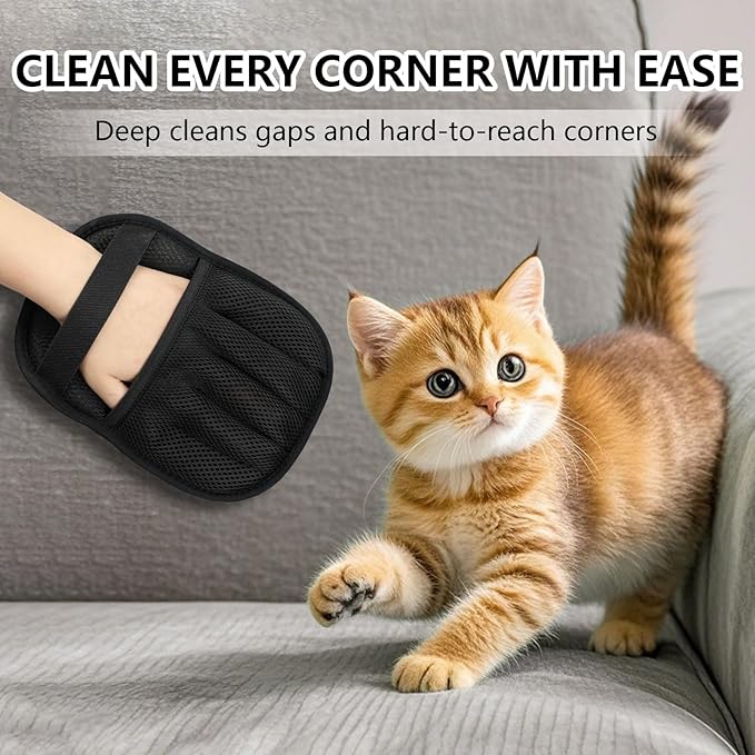 XXJXXJ Upgraded Pet Hair Removal Gloves for Cats & Dogs, Five-Finger Electrostatic Reusable Magic Brush for Effortless Pet Hair Remover Tool on Carpet, Clothing, Laundry, Couch, Car Seat (Black)