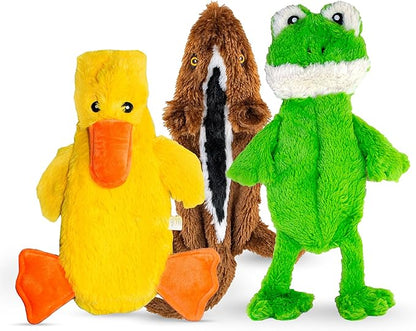 FGA MARKETPLACE Duck-Frog-Squirrel Flat NO Stuffing NO Squeak Plush Dog Toy, Funny Style Will Entertain Your Pet for Hours, Recommended for Small and Medium Dog 21 INCH Long