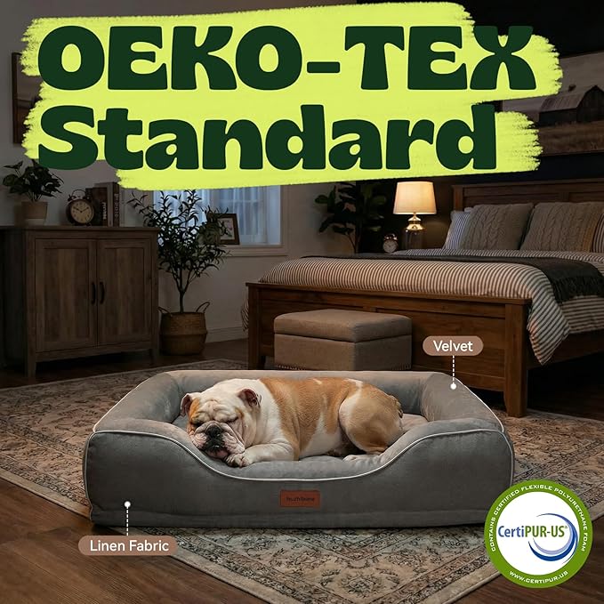 Orthopedic Cooling Dog Bed for Medium Large Dogs,Rectangle Sofa Bed with Cool Gel Memory Foam & Egg Crate Foam,Waterproof Removable Washable Cover, Ideal for Senior Pets,Grey