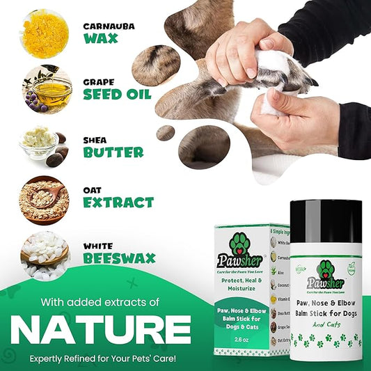 Dog Paw Balm for Dogs & Cats – Elbows, Nose and Paw Protector – Only 8 Vegan Ingredients, All-Weather Protector, Dog Nose Balm (2.6 oz)