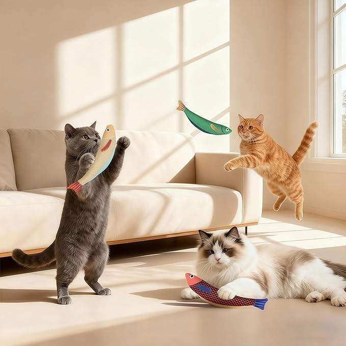 Honwang Cat Toys Indoor Games Cat Toys Fish-Shaped Toy with Bell Suitable for Solo Play Durable Cat Supplies for Multiple Cats 3-Piece Set