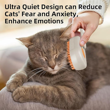 Cat Dog Hair Steam Brush: 4 in 1 Pet Grooming Tool Rechargeable Groomer Silicone Comb for Massage, Cleaning, Shedding and Combing, Anti-Static, 360° Portable Handle for Long or Short Hair Pet (Orange)