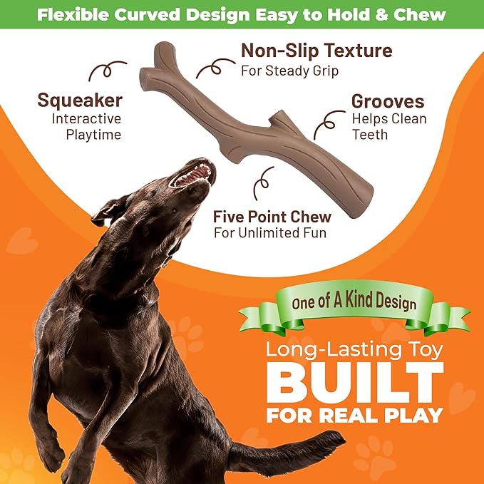 Durable Dog Toy for Power Chewers - 100% Natural Rubber Squeaky Toy for Large & Medium Breeds - Bacon Flavored Dental Chew for Fetch & Tug of War - Safe, Non-Toxic & Safety Tested
