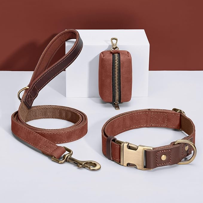 Didog Soft PU Leather Dog Collar for Large Dogs,Classic Adjustable Wide Dog Collars with Quick Release Metal Buckle,Easy Clean and Comfortable,Reddish Brown,XL Neck 20-27", Width 1.2"