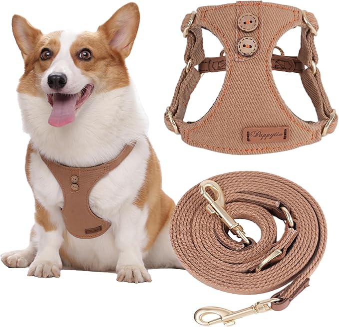 No Pull Dog Harness with Multifunction Dog Leash,Soft Adjustable No Choke Escape Proof Pet Harness Vest for Medium Dogs or Large Dogs,Khaki Camel,XS
