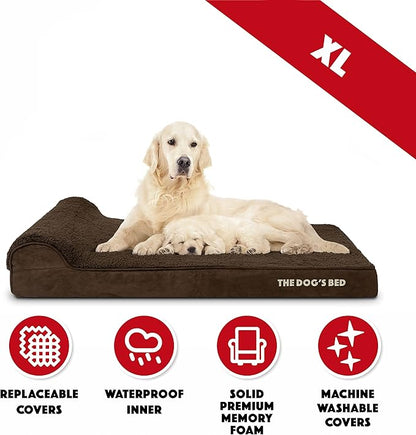 The Dog’s Bed Orthopedic Headrest Dog Bed XL Brown Plush, Memory Foam, Pain Relief for Arthritis, Hip & Elbow Dysplasia, Post Surgery, Lameness, Waterproof Washable Cover, Veterinary Approved