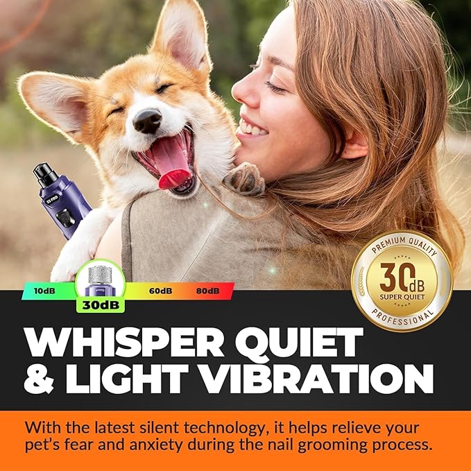Dog Nail Grinder with 2 LED Lights Powerful 2 Speeds Super Quiet Dog Nail Trimmers with 3 Grinding Wheels Rechargeable Pet Dog Nail Clippers for Large Medium Puppy Dogs Dog Nail File Cat Nail Clipper